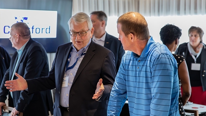 Crawford field operations, sales team and catastrophe services discuss industry trends and innovations with clients during Crawford's 2019 Catastrophe Services Conference Reception.