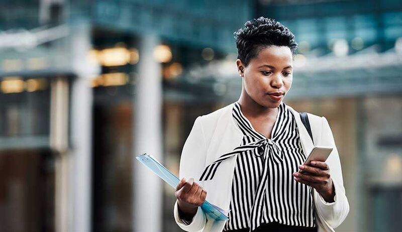 Woman working in a city