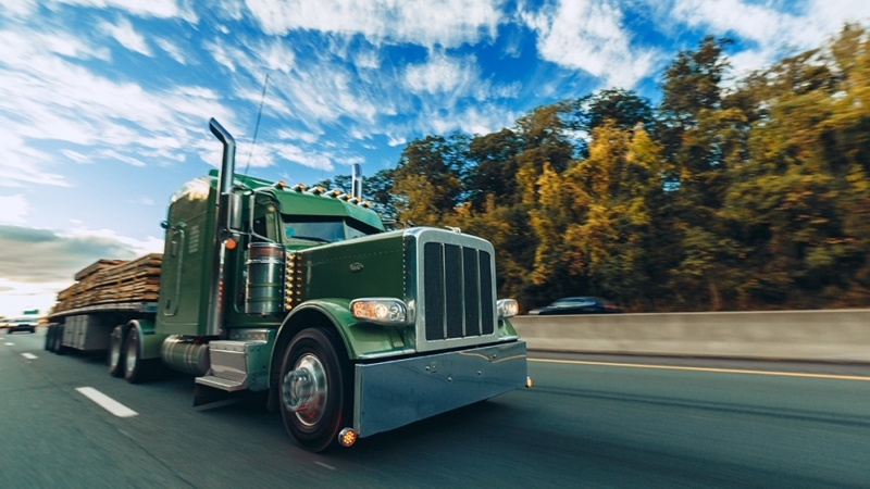 Commercial truck driving on road