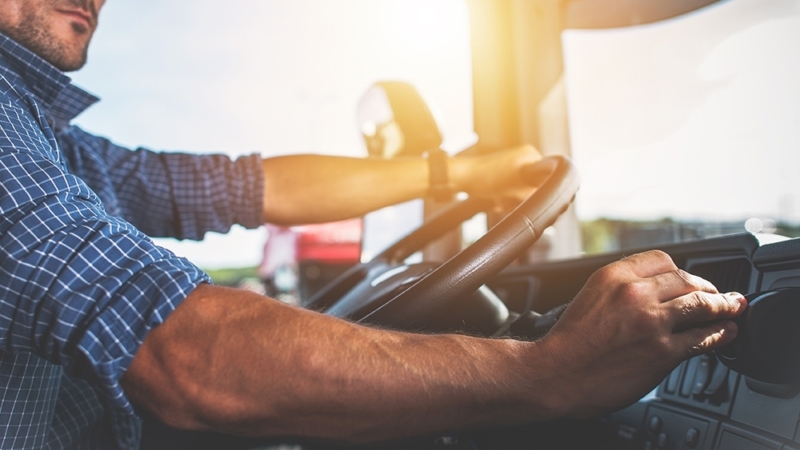 Commercial truck driver in cab